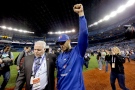 Toronto Blue Jays starting pitcher Marco Estrada celebrates after their 7-1 win against the Kansas City Royals in Game 5 of ALDS on Wednesday, Oct. 21, 2015, in Toronto. (AP / Matt Slocum)