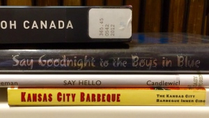 A book-spine poem spells out a message from the Kansas City Public Library to Toronto. (@KCLibrary / Twitter)