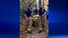 Firefighters carry an injured woman out of Komoka Provincial Park, just west of London, Ont. on Tuesday, Oct. 27, 2015. (Colleen MacDonald / CTV London)