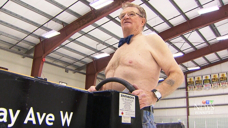 Mr. January 2017, Bob Platt, posed on the arena's zamboni wearing only a bow tie.