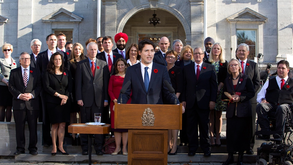 prime minister justin trudeau, new cabinet sworn in at rideau hall