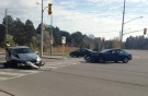 A three-vehicle collision at Westmount Road and Columbia Street in Waterloo sent two people to hospital on Thursday, Nov. 5, 2015. (Alexandra Pinto / CTV Kitchener)