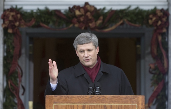 Prime Minister Stephen Harper announces that Gov.-Gen. Michaelle Jean approved his recommendation to prorogue Parliament at Rideau Hall in Ottawa, Thursday, Dec. 4 , 2008. (Tom Hanson / THE CANADIAN PRESS)