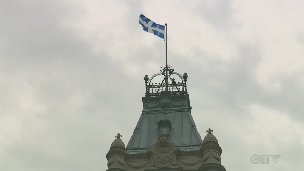 Quebec flag atop the National Assembly