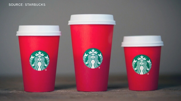 Red Starbucks holiday cups