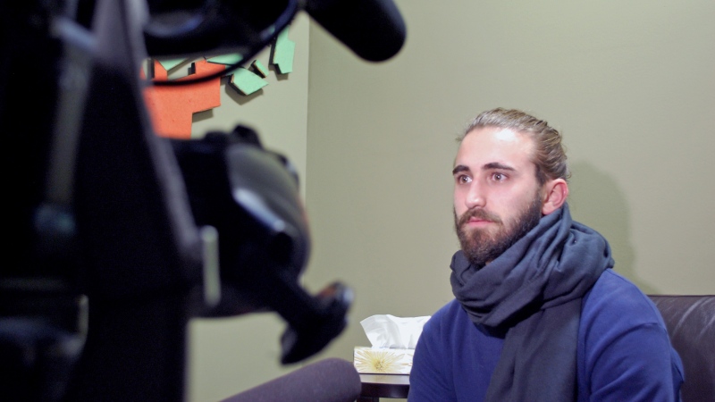 Matthew Grella speaks with CTV News in Saskatoon. The 27-year-old was visiting Paris last week and returned home Tuesday. He spent Friday night contacting friends in the French capital to ensure they were safe after a series of terrorist attacks. (Kevin Menz/CTV Saskatoon)