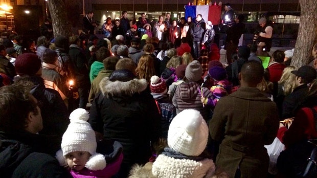 Calgary support for Parisians - candlelight vigil