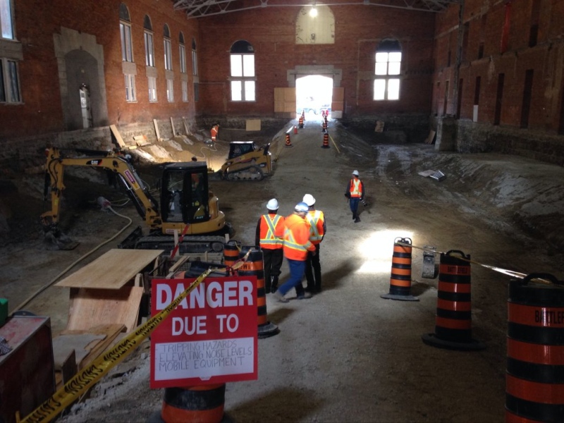 Crews transform the old Windsor Armouries into the U of W School of Creative Arts in Windsor, Ont., on Tuesday, Nov. 17, 2015. (Chris Campbell / CTV Windsor)