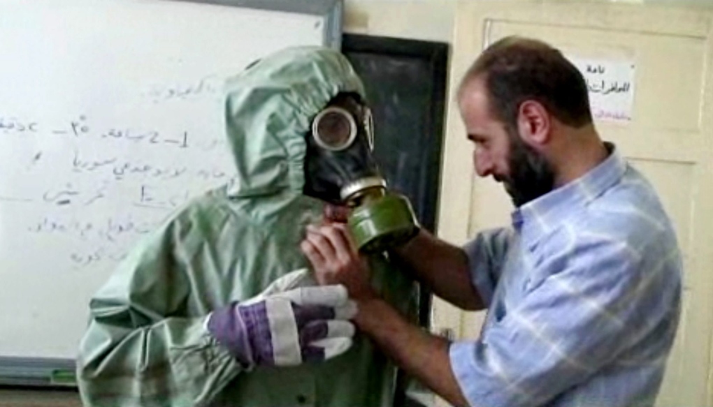 Volunteer practices reacting to chemical weapons