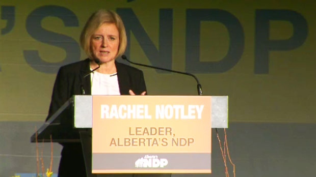 Premier Rachel Notley gives speech at party dinner