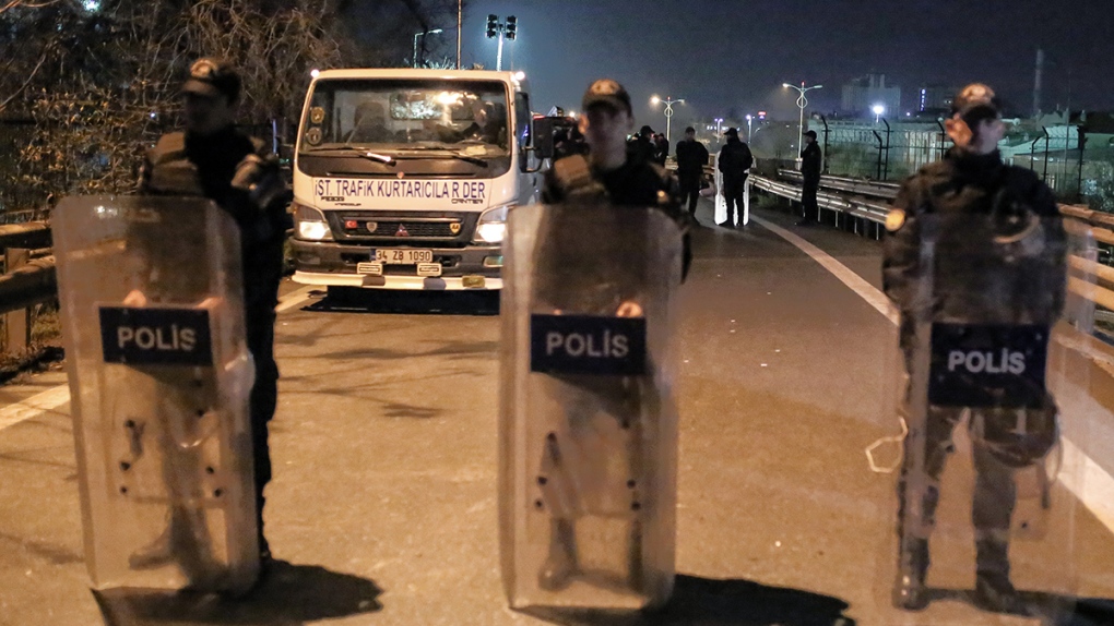 Riot police secure area after explosion in Turkey