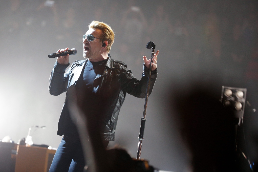 Bono of U2 performs in Paris 
