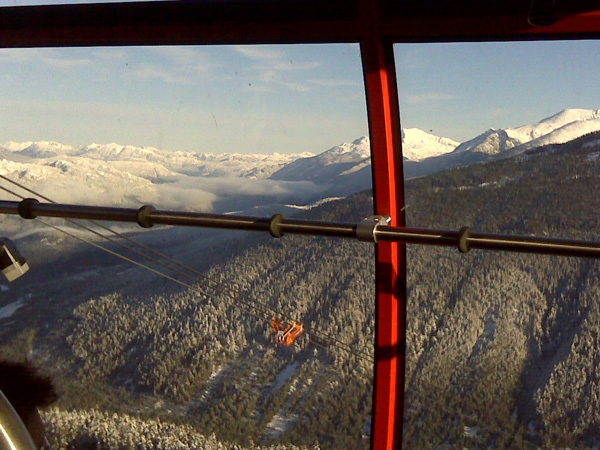 In preparation for the Dec. 9, 2008,  official launch of the peak-to-peak gondola, Whistler Blackcomb provided a sneak peak at one of the most spectacular views in the world.  (Sarah Galashan/CTV)