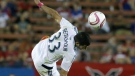 Vancouver Whitecaps midfielder Steven Beitashour (33) comes down on FC Dallas midfielder Michael Barrios (21, not pictured) while jumping for the header during the the second half of an MLS soccer game game Wednesday, Oct. 14, 2015, in Frisco, Texas. (AP / LM Otero) 