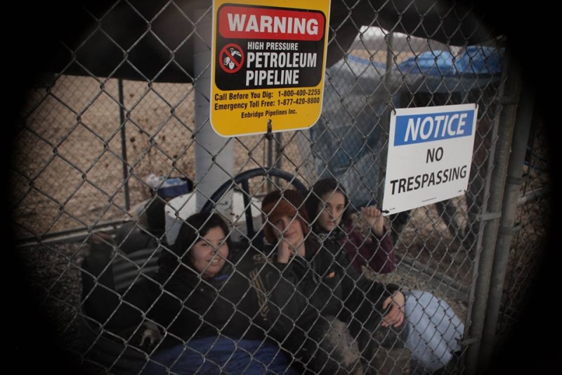 Protesters temporarily shut down Enbridge's Line 9 at a site in Sarnia, Ont. on Monday, Dec. 21, 2015. (The Indignants / Facebook)