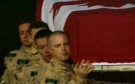Canadian soldiers carry the casket of one of their colleagues during a ramp ceremony for Cpl. Thomas James Hamilton, Pvt. John Michael Roy Curwin and Pvt. Justin Peter Jones, held on Sunday, Dec. 14, 2008.