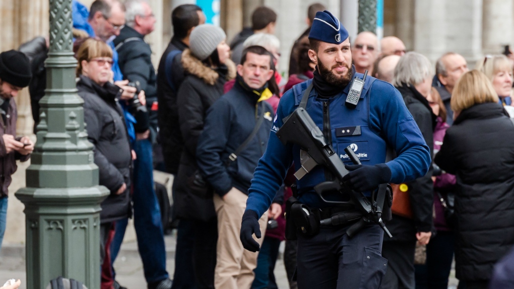 Police patrol the Grand Place in Brussels