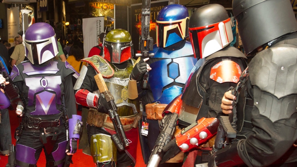 Fans in Star Wars 'Boba Fett' costumes
