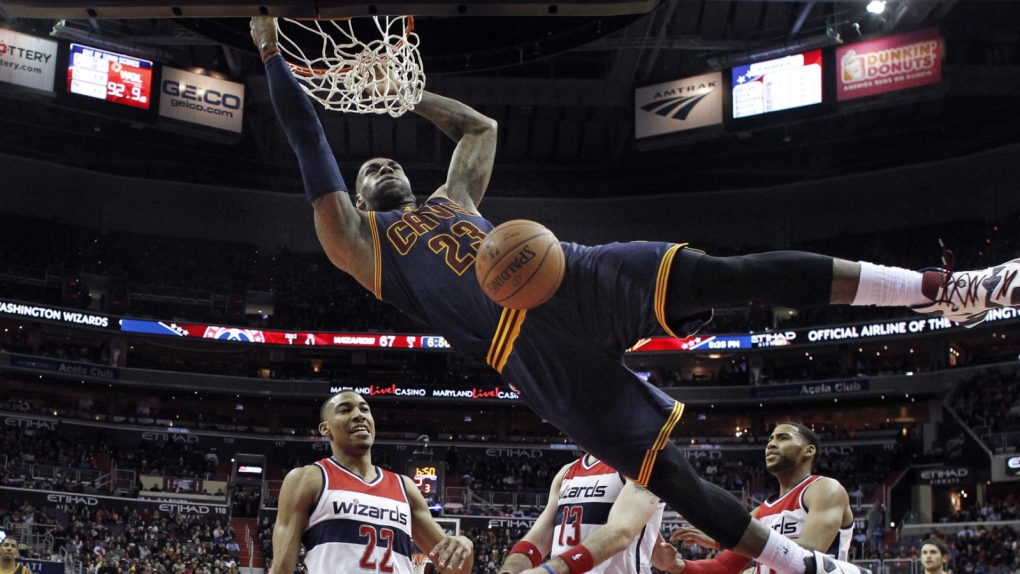 LeBron James scores against the Wizards