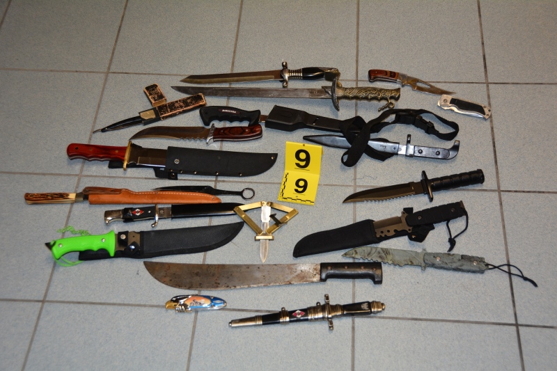 Chatham-Kent police seized several knives after a weapons rain in Thamesville, Ont. (Courtesy Chatham-Kent police)