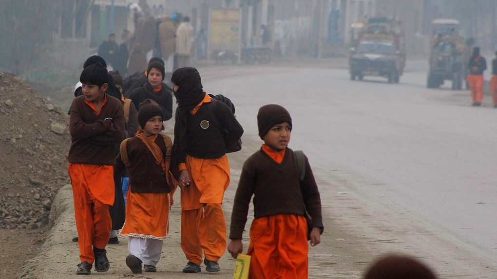 Students going to school in Charsadda, Pakistan