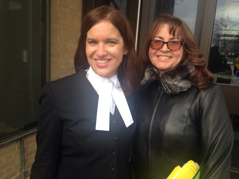 Sharon Strosberg (left) and Mary Jane O'Keefe outside court in Windsor, Ont., on Thursday, Jan. 28, 2016. (Rich Garton / CTV Windsor)