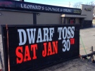 A sign outside Leopards Lounge is promoting a dwarf tossing event in Windsor, Friday, Jan. 29, 2016. (Chris Campbell / CTV Windsor)