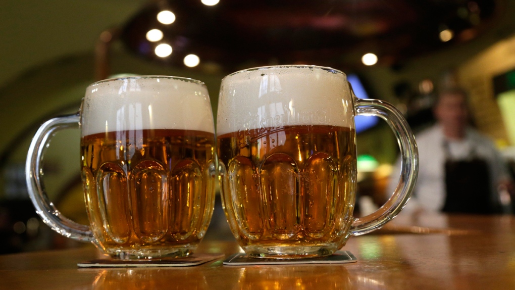 Glasses of beer in a pub in Prague