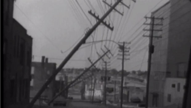 Power poles all over the city were snapped during the Groundhog Day Gale in 1976. 