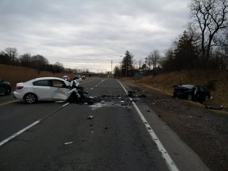 OPP say a serious head-on collision has resulted in life-threatening injuries in St. Thomas, Ont., on Thursday, Feb. 4, 2016. (Courtesy OPP)