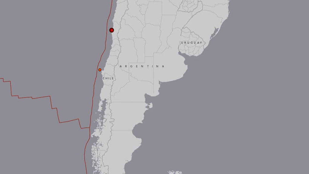 Earthquake map of central Chile