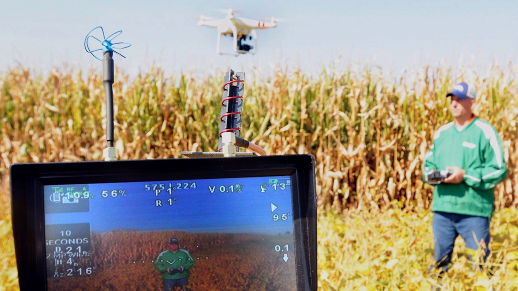 Farmer Matt Boucher demonstrates a drone