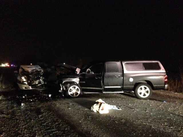 OPP investigate a two-vehicle crash in Lakeshore, Ont., on Tuesday, Feb. 9, 2016. (Courtesy OPP)