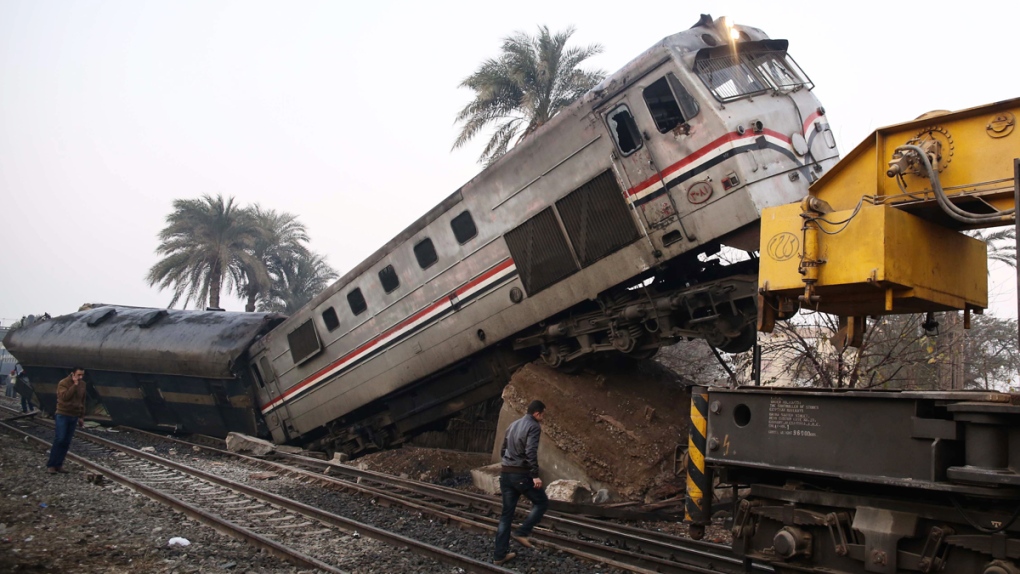 Site of a train derailment near Beni Suef, Egypt