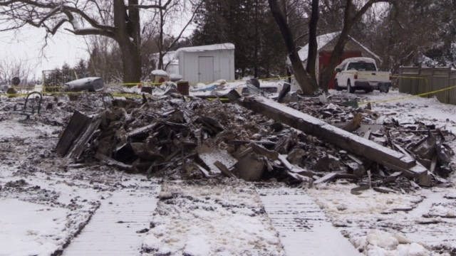 What remains after a weekend house fire is seen in Dungannon, Ont. on Monday, Feb. 15, 2016. (Scott Miller / CTV London)