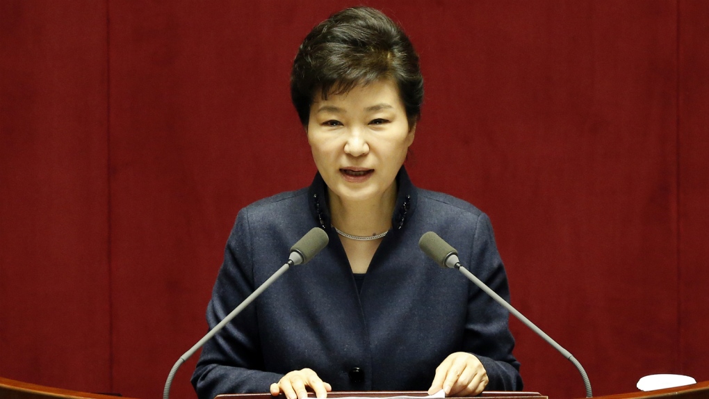South Korea's president gives a speech