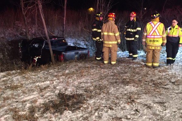 Amherstburg firefighters extracted a man from his vehicle after a crash in Amherstburg, Ont., on Feb. 16, 2016. (Courtesy Amherstburg Fire)