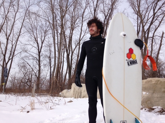 Cristian Sanchez, 32, explores winter surfing on the Lake Erie. (Stefanie Masotti / CTV Windsor)