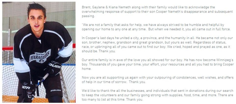 The Nemeth family posted an official statement on the findcip.com website Monday night. Read the full statement below.