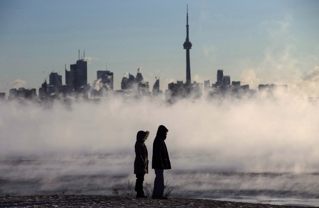 Steam rises off Lake Ontario