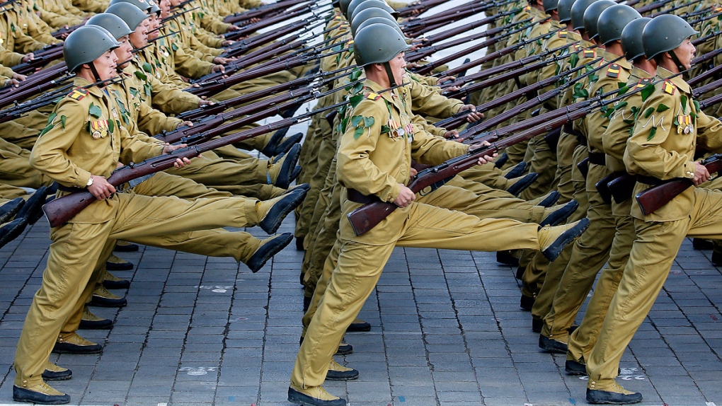 North Korean soldiers march in Pyongyang