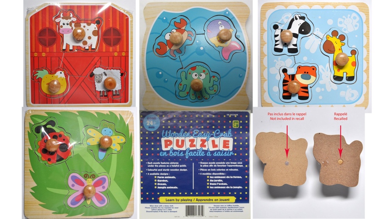 In this composite image, recalled puzzles from Dollarama are pictured. (Photo from Healthy Canadians website)