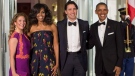 President Barack Obama and first lady Michelle Obama pose for a photo with Canadian Prime Minister Justin Trudeau and Sophie Gregoire Trudeau at the North Portico of the White House in Washington, on Thursday, March 10, 2016. (THE CANADIAN PRESS/Paul Chiasson)