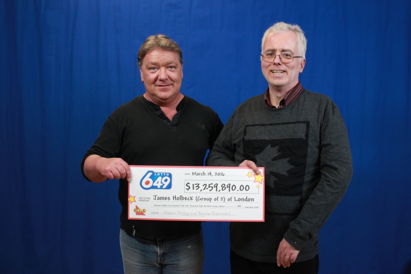 London brothers Jim and Rob Holbeck claim $13.2 million Lotto 6/49 jackpot. (Courtesy OLG)