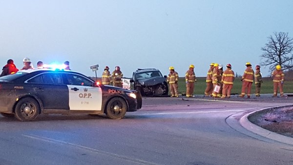 Elginfield Road and Denfield Road were closed following a collision on Thursday, March 17, 2016. (Justin Zadorsky / CTV London)