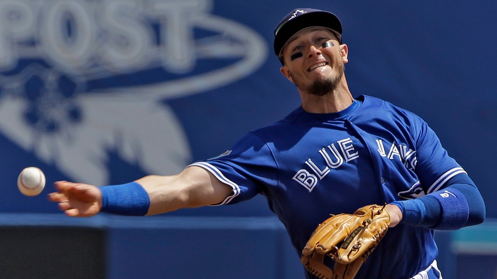 ANAHEIM, CA - APRIL 21: Toronto Blue Jays Shortstop Troy Tulowitzki (2) at  the end of the inning during an MLB game between the Toronto Blue Jays and  the Los Angeles Angels