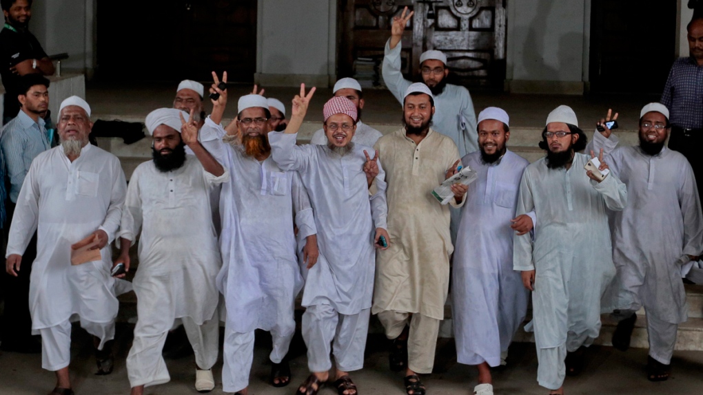 Leaders of a Bangladeshi Islamic group celebrate