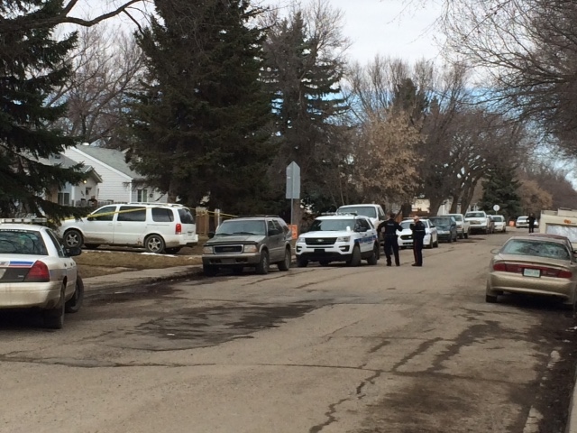 Police respond to a weapons call in North Central Regina on Tuesday, March 29, 2016.