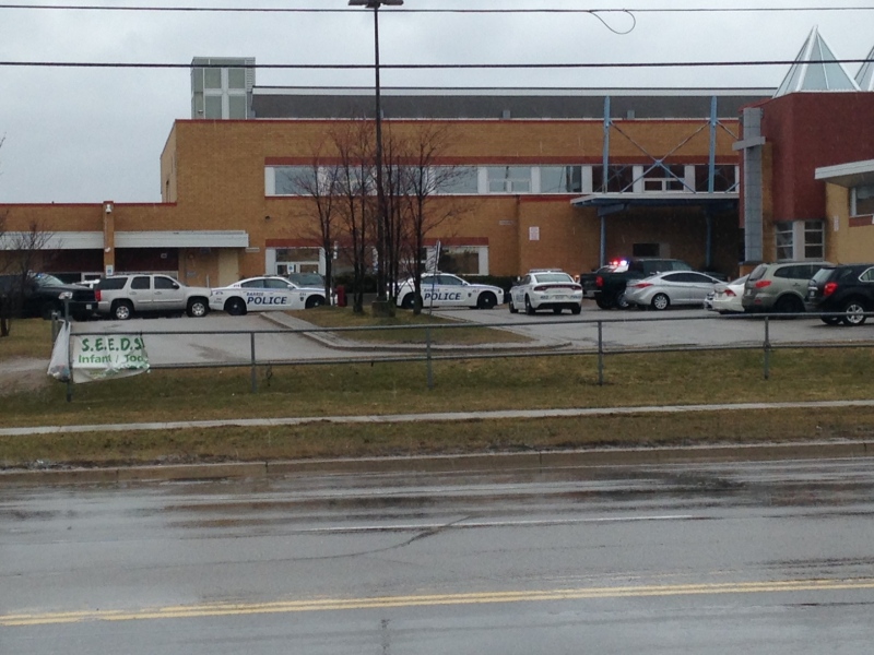 St. Peter's Catholic Secondary School in Barrie is currently under lockdown. (Jim Holmes/CTV Barrie)