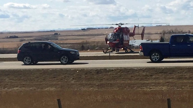 QEII crash north of Airdrie sends three adults, one child 